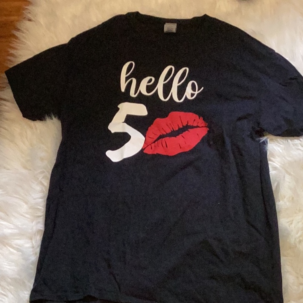 Gildan Hello fifty 50 Black and Red Short Sleeve Tee with Graphic Design